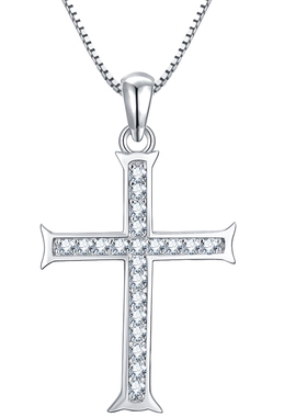 保真纯银十字架吊坠男女情侣小号镶嵌欧美S925银饰镀白金项链刻字