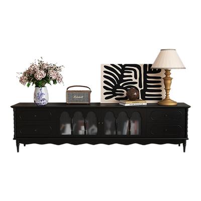 highcook法式复古实木电视柜黑色美式客厅家用储物柜收纳电视机柜