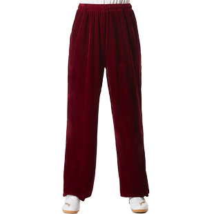 金丝绒秋冬太极裤女高档加绒加厚太极裤武术训练裤男太极拳练功裤