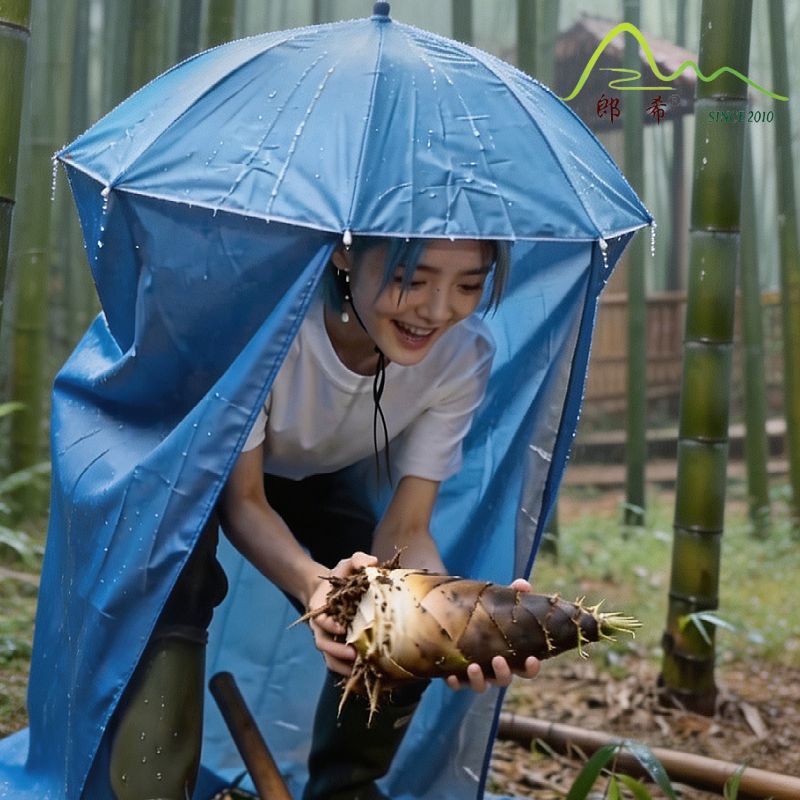 带伞的帽子户外头戴伞加围布遮风挡雨遮阳挡羞小巧收纳方便携带迷