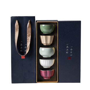 一品仟堂茶杯陶瓷个人专用主人杯五大名窑杯礼盒装功夫套装品茗杯