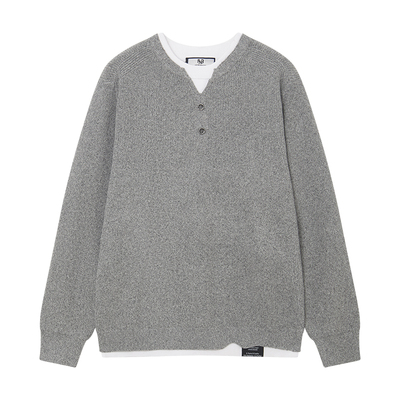 FNB简约风亨利领假两件针织衫男女同款通勤宽松休闲毛衣上衣冬季