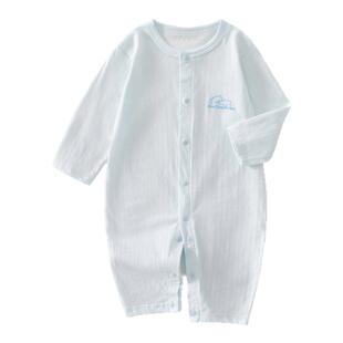 婧麒婴儿秋季薄款提花连体衣男女宝宝长袖空调服新生儿打底哈衣服