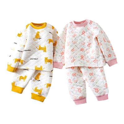 儿童保暖内衣套装秋冬宝宝纯棉三层夹棉睡衣男童加厚秋衣秋裤女孩