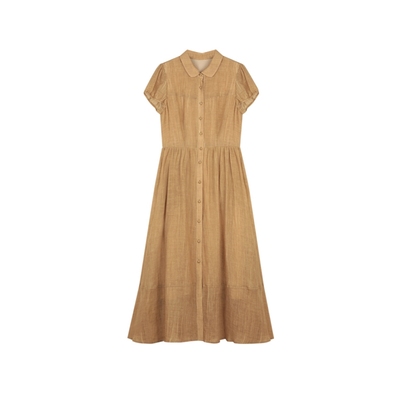 法式苎麻娃娃领衬衫连衣裙