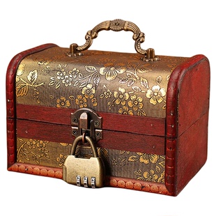 首饰盒复古木质带锁高档高级饰品手饰收纳盒精致小木盒子儿童宝箱