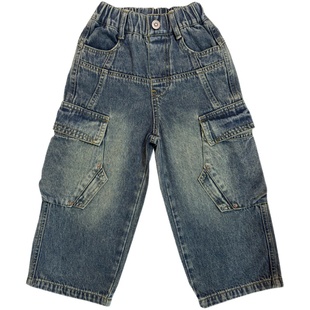 男童牛仔休闲宽松工装裤子街舞2025春秋直筒阔腿宝宝潮流儿童长裤