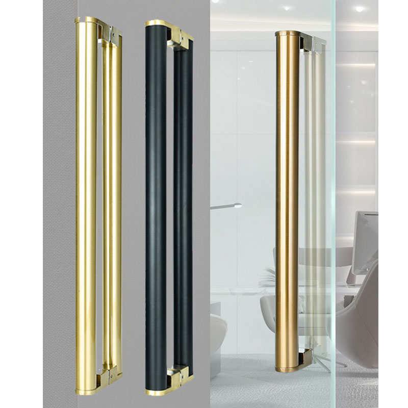 极简拉丝金玻璃门拉手黑色大门把手实木推拉门把手酒店豪华大把手