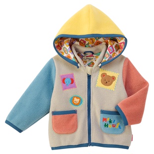 MIKIHOUSE日本制男童外套女童摇粒绒面料洋气上衣小动物徽章刺绣