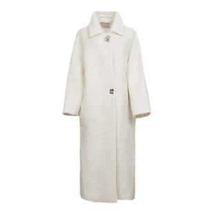 MEDECOO/墨蒂珂2025冬新款马海毛小翻领中长款毛呢大衣女MID20302