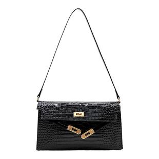 真皮百搭鳄鱼纹凯莉腋下包包女高级感2025新款秋冬单肩斜跨法棍包