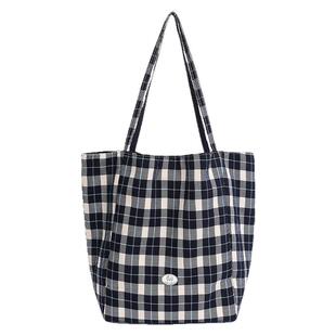 托特包双面格子包包女大容量通勤包韩系手提单肩包学生上课帆布包