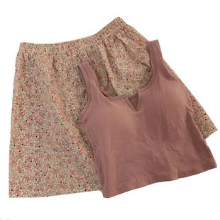 甜美带胸垫吊带睡衣女夏季运动背心碎花短裤可外穿棉感家居服套装