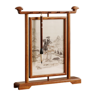 墨笔栖帧屏风笔挂 旋转屏风悬挂毛笔架实木创意新中式木器桌摆件