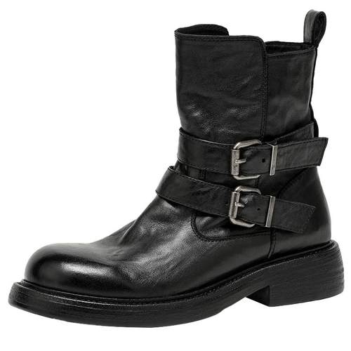 BeauToday厚底粗跟骑士靴女2025新款秋季英伦风马丁靴真皮短靴子