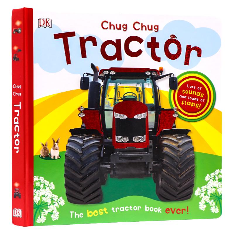DK出品拖拉机翻翻书发声书 Chug Chug Tractor 英文原版绘本 儿童英语启蒙早教精装大开纸板书 光感发声宝贝农场机械认知纸板书