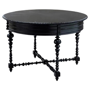 美式实木圆桌黑色家用客厅茶几复古艺术法式古典家具组合可定制