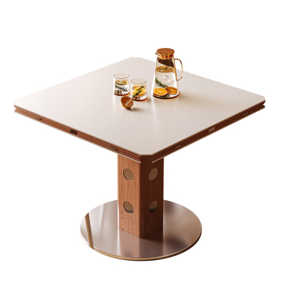 折叠白色岩板正方形餐桌可变圆桌包豪斯轻奢小户型中古风功能餐台