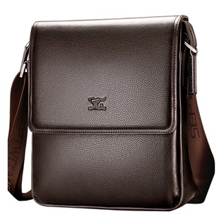 七匹狼男士单肩包正品真皮男士单肩斜挎包纯头层牛皮竖款软皮男包