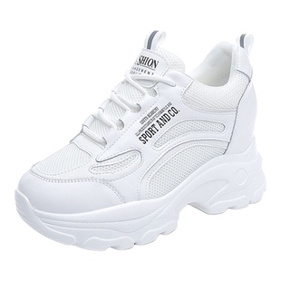 真皮纯白色老爹鞋内增高8CM头层牛皮休闲运动鞋软底轻便旅游鞋女