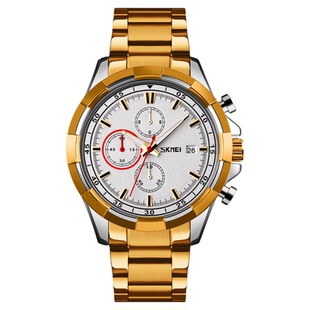 时刻美品牌手表男士计时跑秒石英表夜光单日历运动腕表钢带男表潮