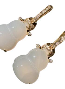 新中式马料白玉髓葫芦福禄项链 水灵水灵 白玉髓葫芦锆石耳环百搭