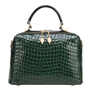 高级感双拉链大容量真皮手提包女2026新款软皮宽肩带斜挎波士顿包