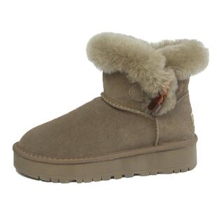 雪地靴女2023新款冬季皮毛一体牛皮短筒防滑厚底加绒加厚保暖棉鞋