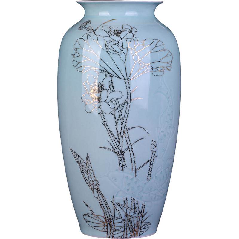 景德镇陶瓷中式玄关玲珑瓷花瓶