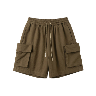 ROLLCALL 26SS 咖啡色复古宽松显瘦弹力松紧腰头工装短裤