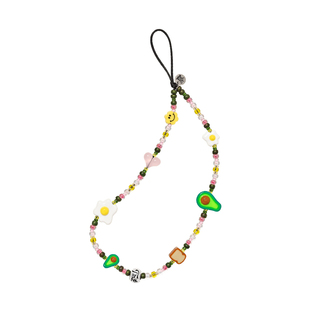 String Ting 爱心午餐手机链适用于iPhone便携挂链挂绳腕带配件串珠链条牛油果煎蛋笑脸ins个性时尚明星st