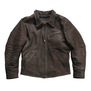 复刻天神1930马克龙山羊皮真皮皮衣男简洁休闲翻领真皮夹克磨砂皮
