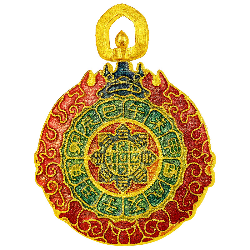 九宫八卦烧蓝足金挂坠