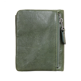 真皮钱包女短款拉链复古简约竖款多卡位小钱包头层牛皮搭扣钱夹