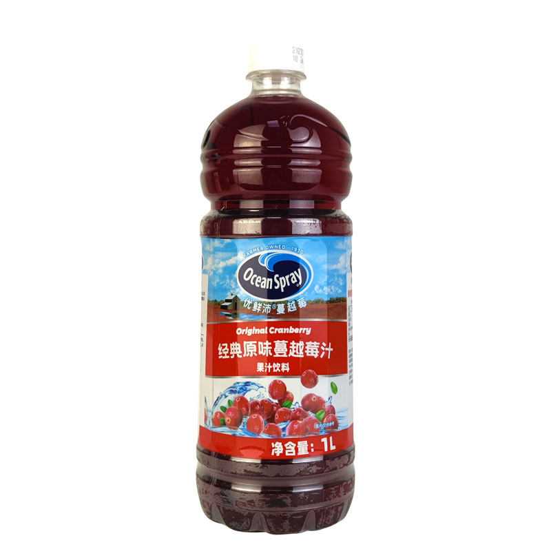 正品授权优鲜沛蔓越莓汁1升*12瓶