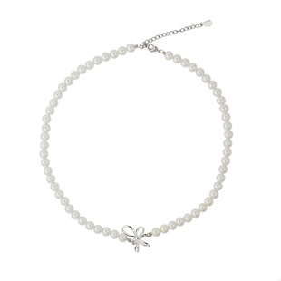 「流金岁月」法式蝴蝶结施家珍珠项链女轻奢锁骨链精致颈链小众款