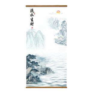 迎客松入户招财新中式玄关走廊过道装饰画客厅竖版山水画国画挂画