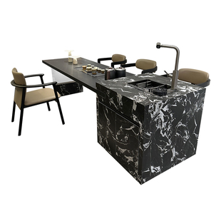 实木岩板茶台商务接待洽谈茶桌盥洗泡茶一体桌休闲茶室桌椅组合