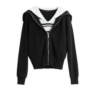 ELLE黑色法式设计感毛针织衫女2025冬装新款高级感超好看毛衣外套