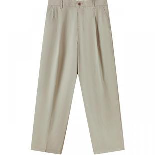 RS流石男装卡其垂顺宽松休闲长裤2026新款夏季抗起球随性直筒西裤