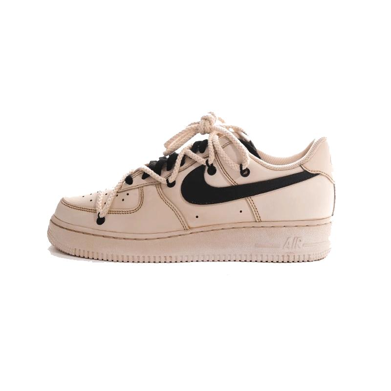 球鞋定制Nike Air Force 1 Low空军一号咖啡染解构双鞋带白棕板鞋