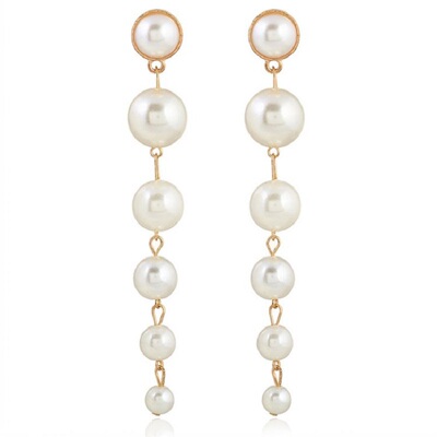 pixie欧美风长款流苏珍珠耳环