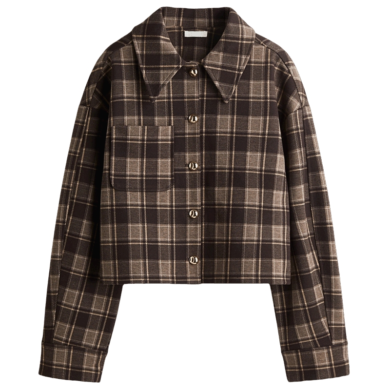 HM女装外套2025秋季新款美拉德复古粘合衬衫式翻领夹克1307733