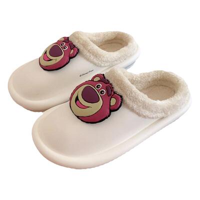 细细条可爱草莓熊亲子棉拖鞋