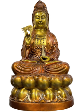 观音菩萨纯黄铜摆件家用佛堂供奉