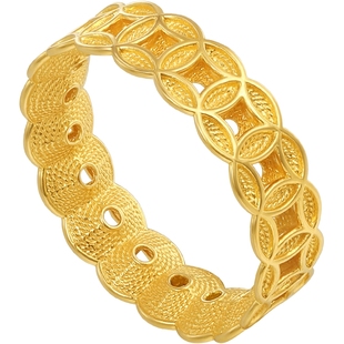 潮宏基非遗花丝方圆黄金戒指足金戒圈手饰5G金铜钱高级感新年 卟