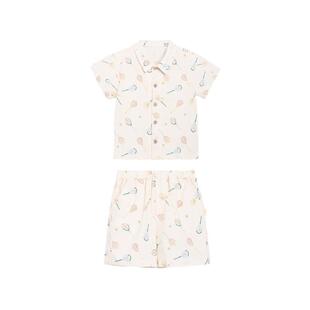 whitewheat儿童26夏季新款短袖男女童竹节棉衬衫宝宝印花短裤套装