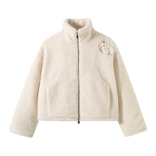 中大女童羊羔绒外套冬加厚女孩可爱洋气保暖毛毛上衣白色130~170