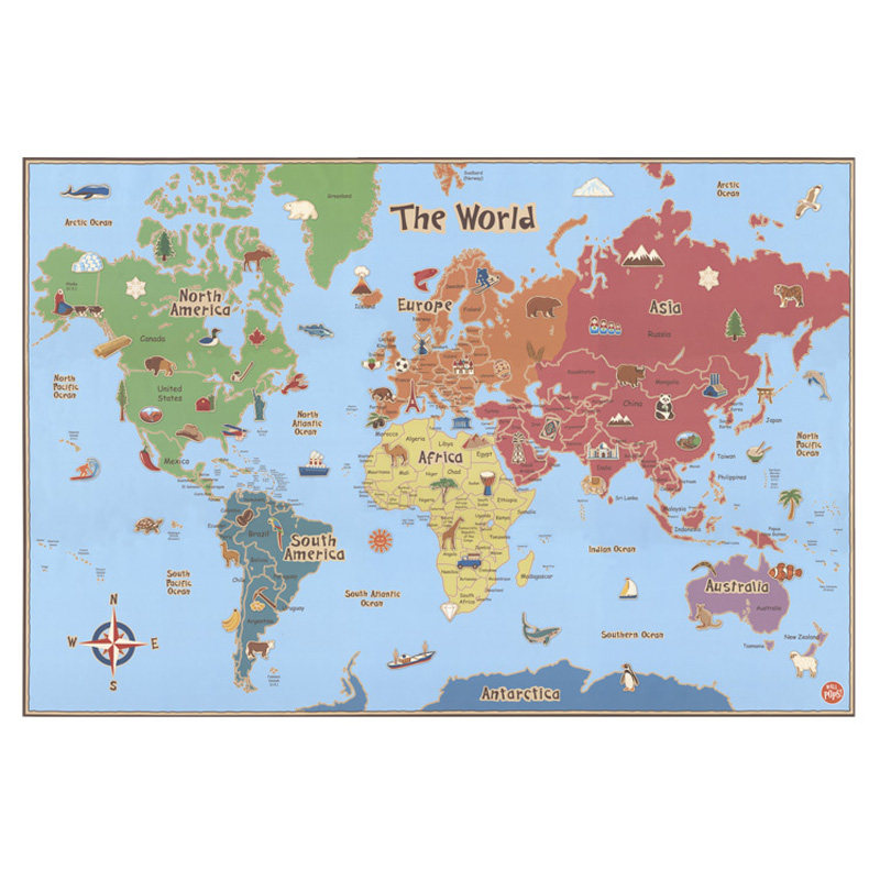 英文世界办公室儿童房墙画地图