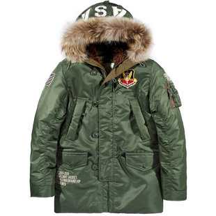 VIP冬季连帽棉衣男中长款加厚毛领外套N3B棉服美式复古保暖棉袄潮